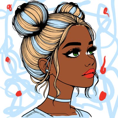 realistic girl with buns on the top of her head
