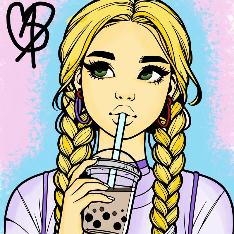 realistic girl with braided hair drinking boba
