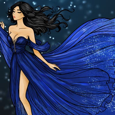 realistic woman in dress flowing the the wind