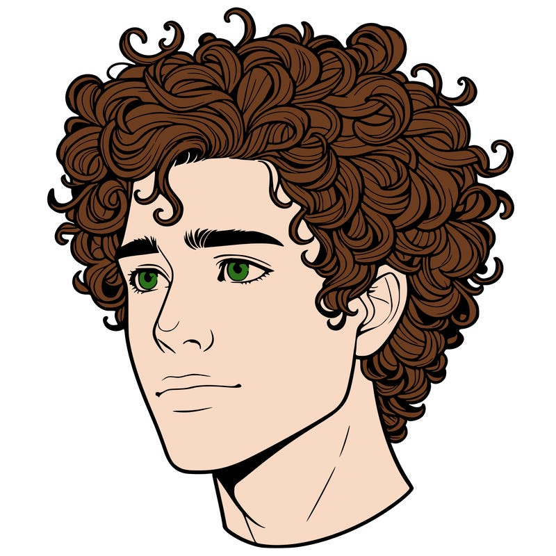 realistic guy with curly hair