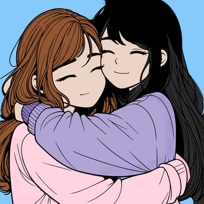 realistic two girls hugging