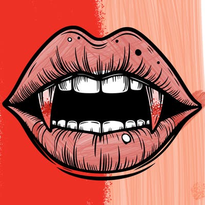 lips with vampire teeth