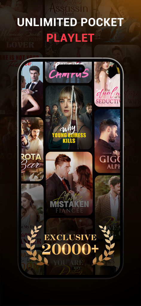 Uno smartphone che mostra una varietà di miniature di drammi brevi dalla collezione dell'app MoboReels