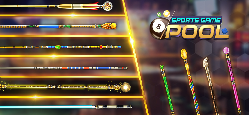 8 Ball Pool Online - Una variedad de tacos de billar ornamentados y exclusivos que se muestran en la interfaz del juego 8 Ball Pool Online