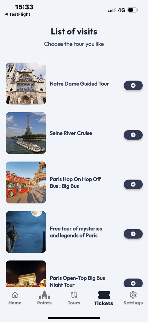 Liste des visites et billets de Paris disponibles dans l'application Visite et Guide d'Orsay