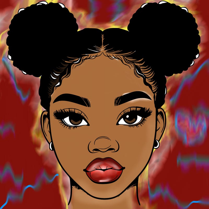 realistic black woman with two buns