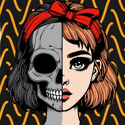 realistic girl with half skull mask