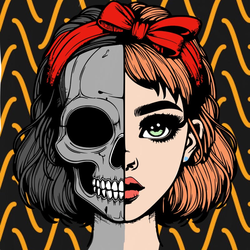 realistic girl with half skull mask