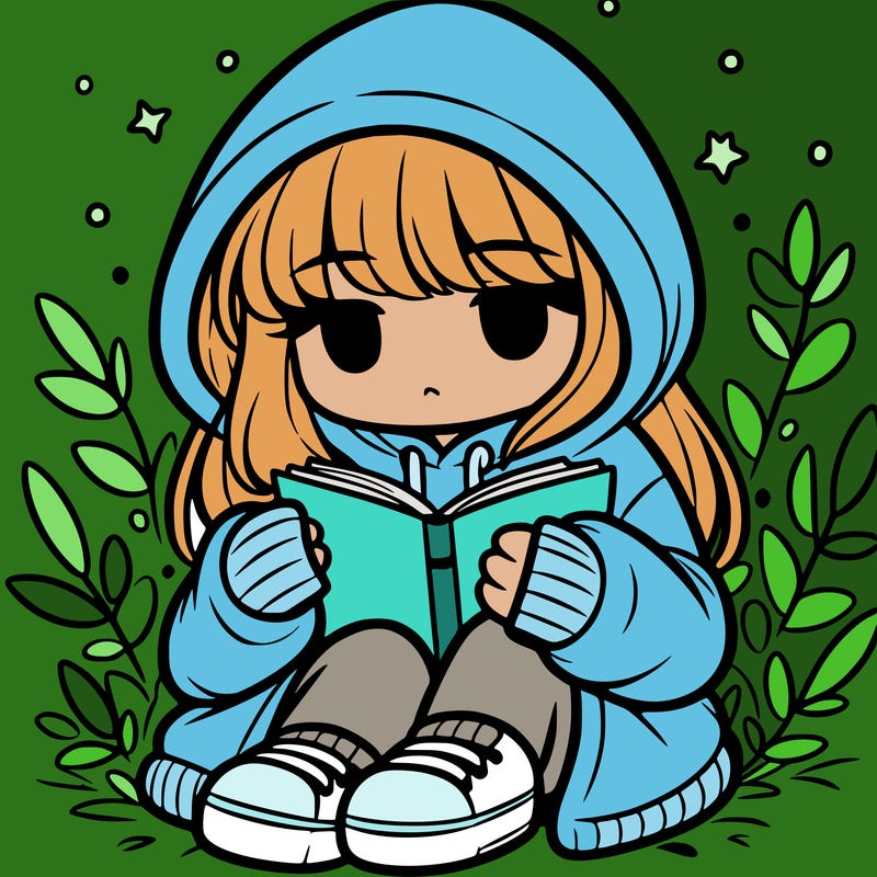 girl in oversized hoodie reading a book