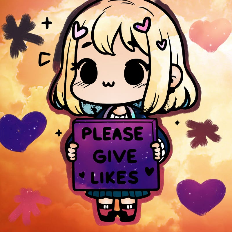 girl holding a sign that says “please give likes”