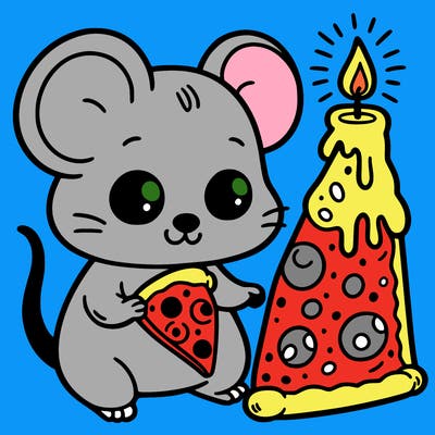 mouse with a tiny cheese pizza