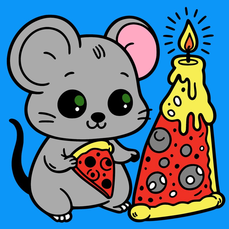 mouse with a tiny cheese pizza