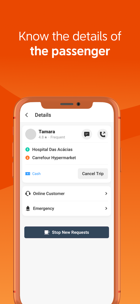 DiDi Driver app interface displaying passenger information and trip destination details