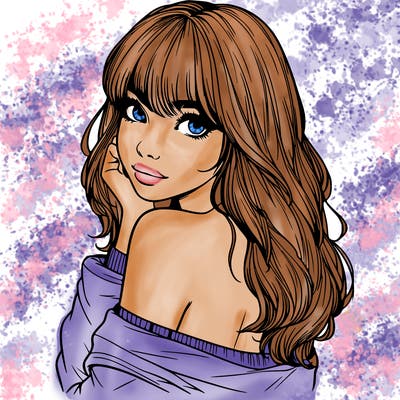 realistic girl with bangs looking over her shoulder