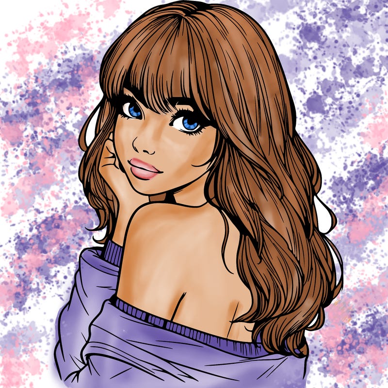 realistic girl with bangs looking over her shoulder