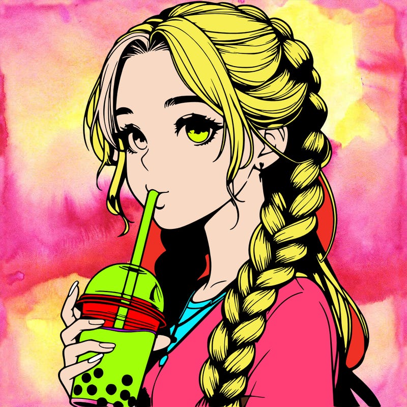 realistic girl with braided hair drinking boba