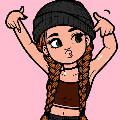 realistic teenage girl with braids and a beanie and crop top doing 🫶🏼