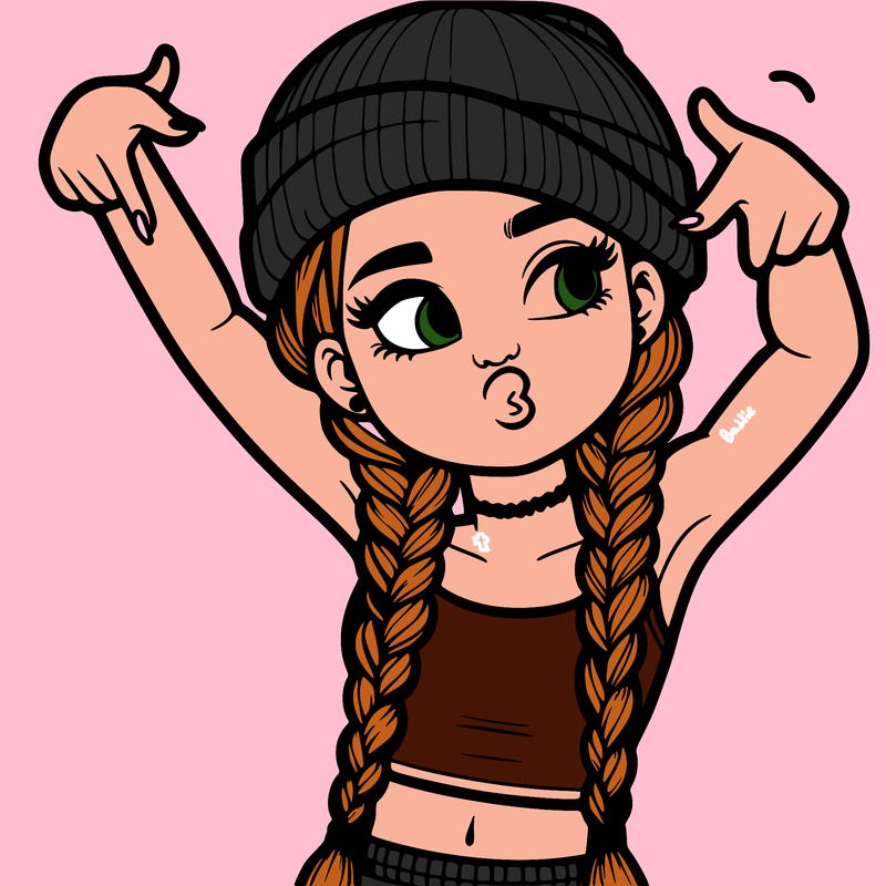 realistic teenage girl with braids and a beanie and crop top doing 🫶🏼