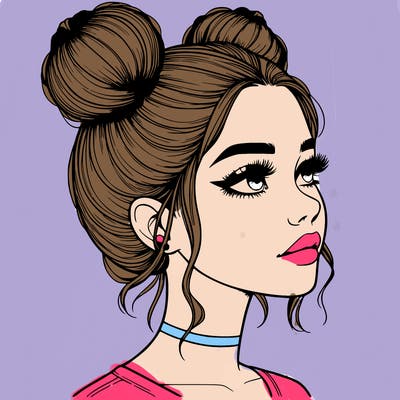 realistic girl with buns on the top of her head
