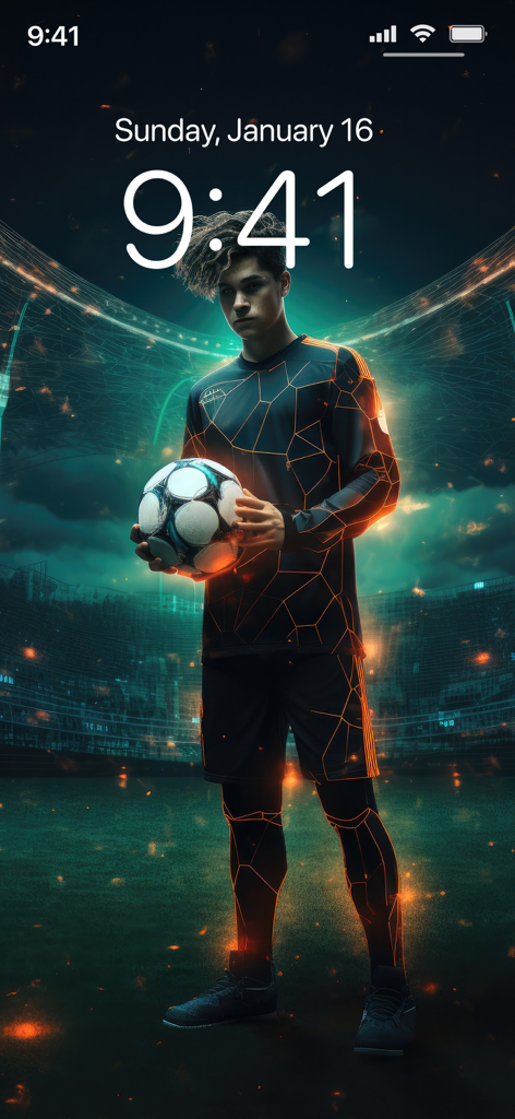 Football Wallpapers 4K | HD - A high-quality 4K football player wallpaper displayed on a mobile lock screen with a stadium background