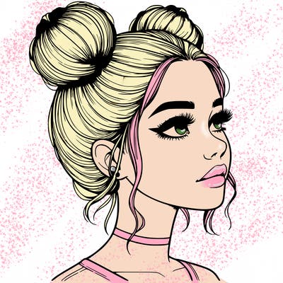 realistic girl with buns on the top of her head