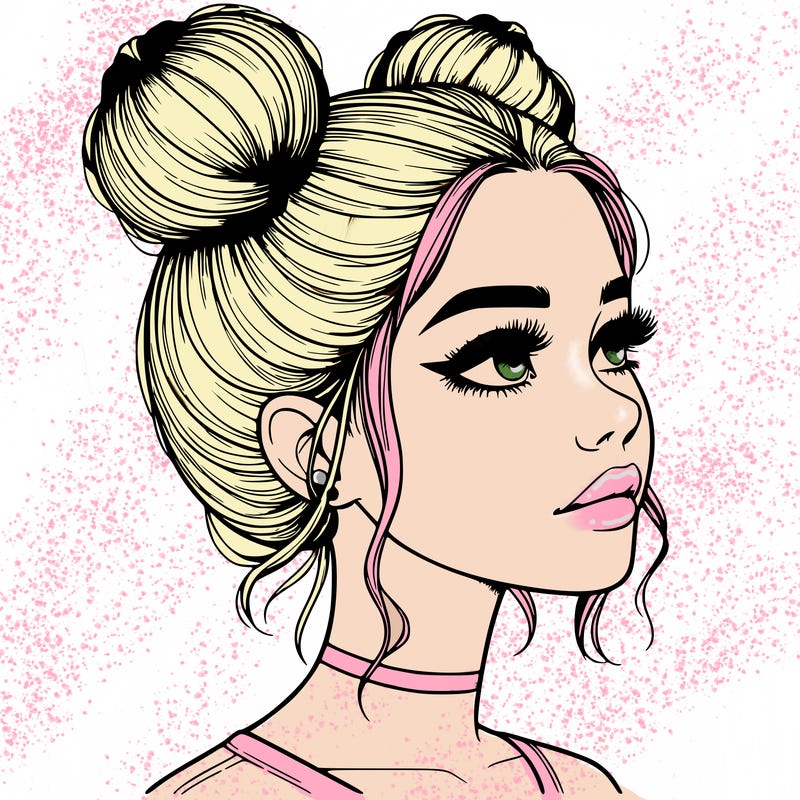 realistic girl with buns on the top of her head