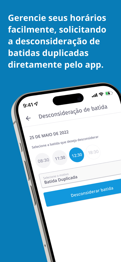 Interface do aplicativo Meu Ahgora mostrando uma tela para desconsiderar marcações duplicadas de ponto
