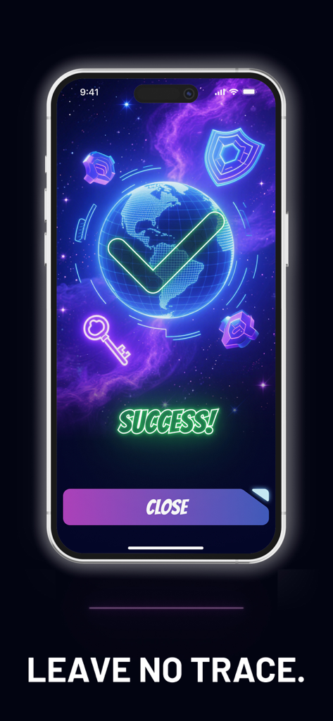 VPN - Easy Shield VPN 2026 - Tela do smartphone mostrando uma conexão VPN bem-sucedida com um globo holográfico e um sinal de verificação