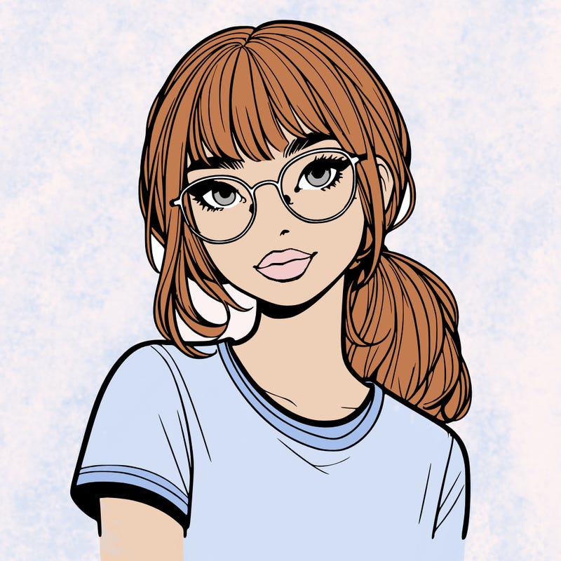 realistic girl with freckles and clear glasses