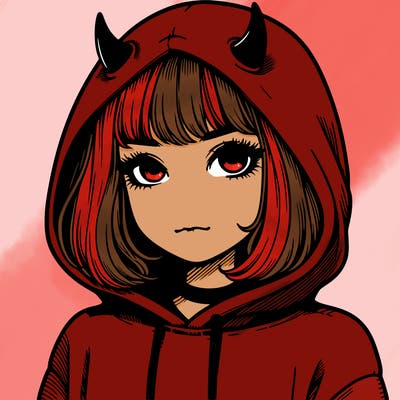realistic girl with devil hoodie