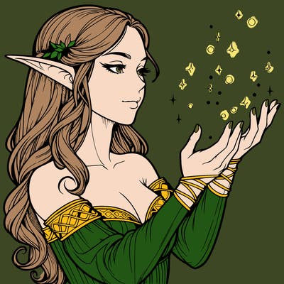 realistic elf girl doing magic
