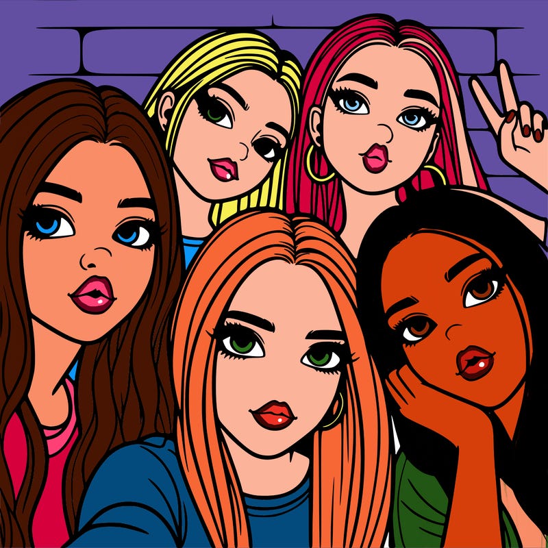 group of teen girls friends y2k up close in a selfie