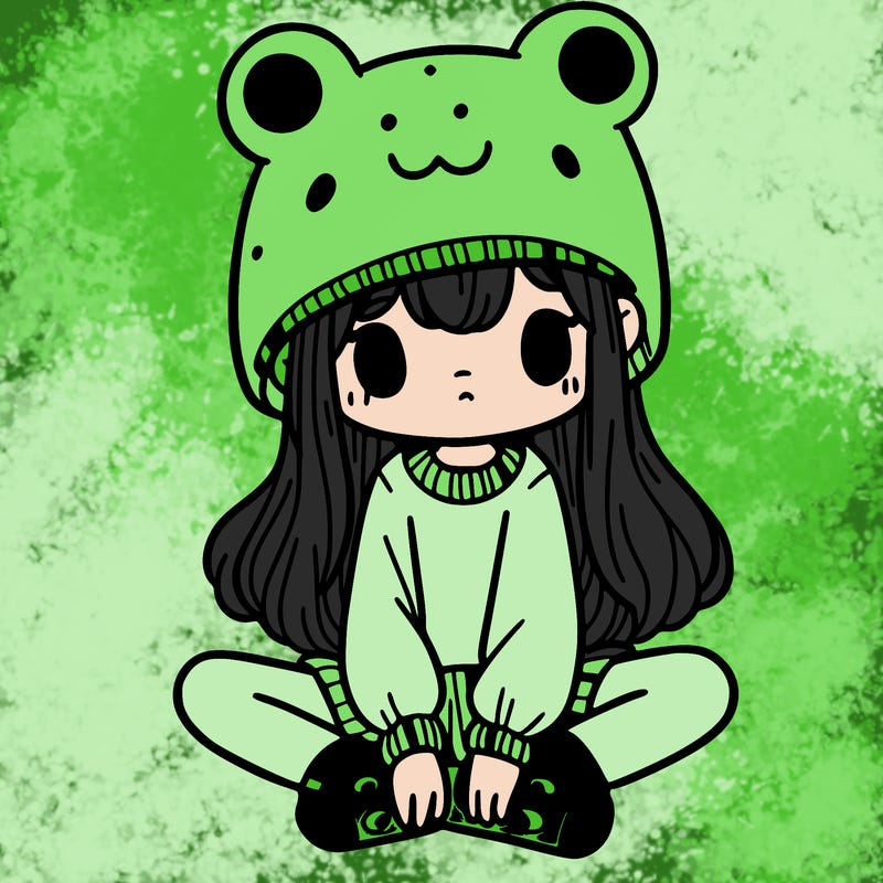 a girl wearing a frog hat and some frog socks