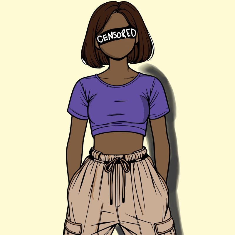 realistic girl faceless with crop top and baggy pants