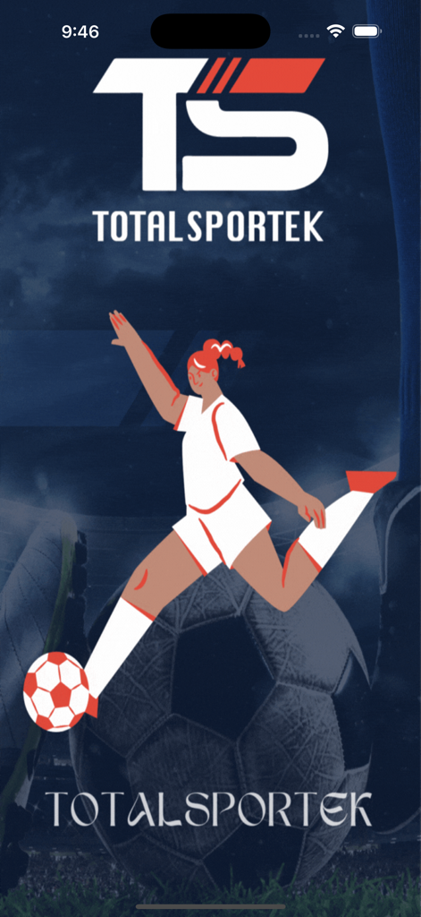 TotalSportek - Live Football - TotalSportek Live Football app splash screen featuring a soccer player illustration and the TS brand logo