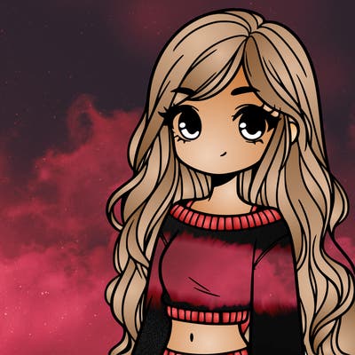 girl with long hair and a crop top with a sweater