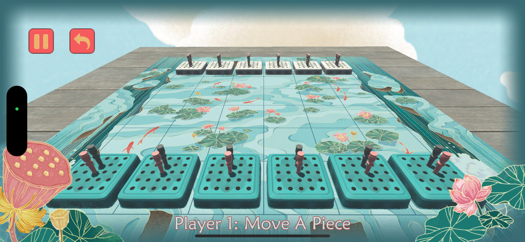 Thrive Board Game - Gameplay-Ansicht von Thrive Brettspiel mit einem künstlerischen Koi-Teich-Brett und anpassbaren Spielfiguren.