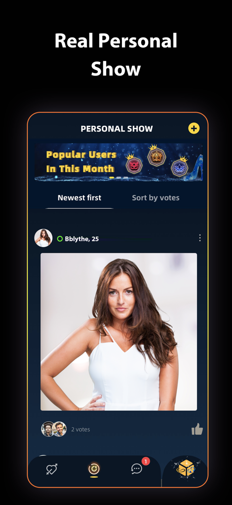 KinkD dating app screen showing a user profile in the Personal Show section.