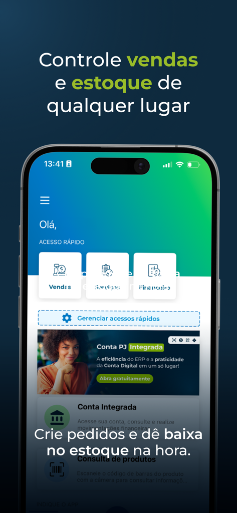 Interface of VHSYS management app showing options for sales and inventory control on a smartphone screen