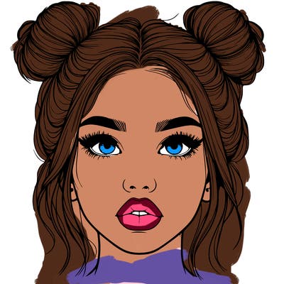 realistic girl with two buns on her hair and lips