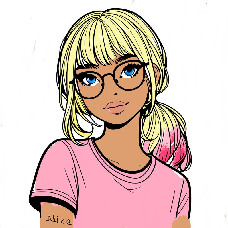 realistic girl with freckles and clear glasses