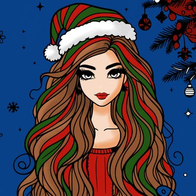 christmas fashionable female model and long hair