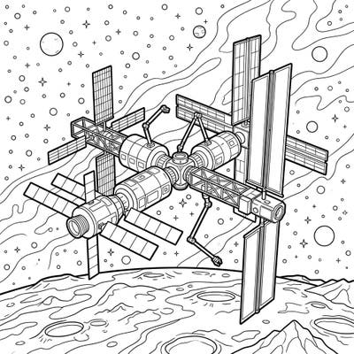 Embark on an interstellar coloring adventure with this intricate Lunar Gateway Station template. Discover the future of lunar exploration as you bring this detailed orbital outpost to life with your favorite colors.