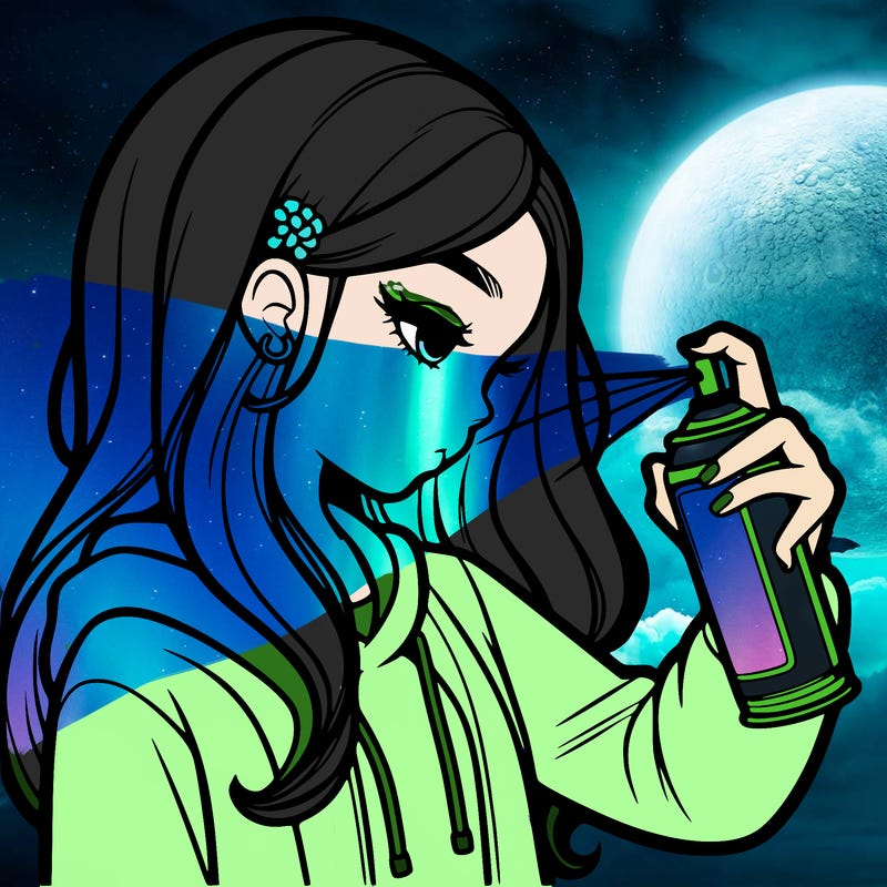 a realistic girl spray painting