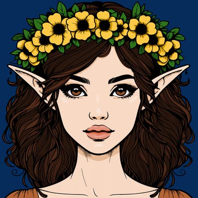 realistic female elf with flower crown