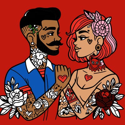couple in love with tattoos