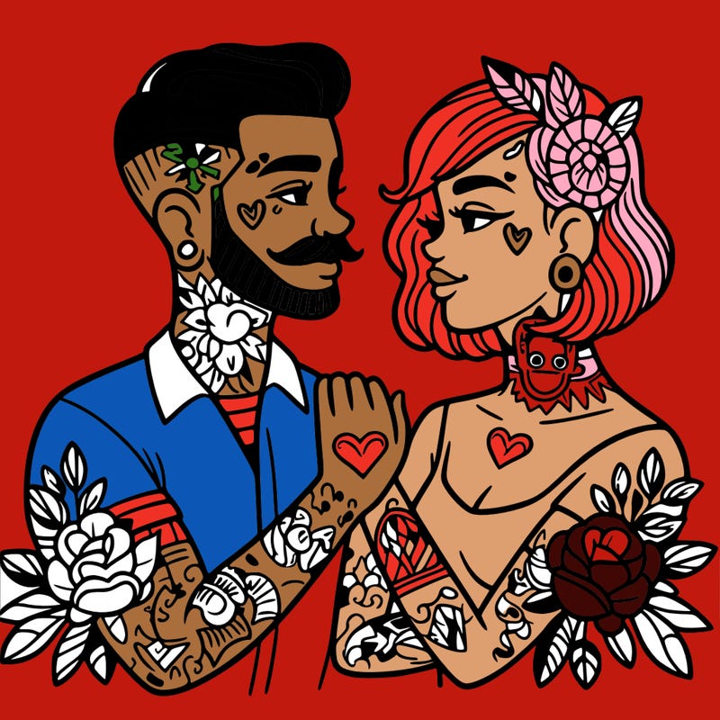 couple in love with tattoos