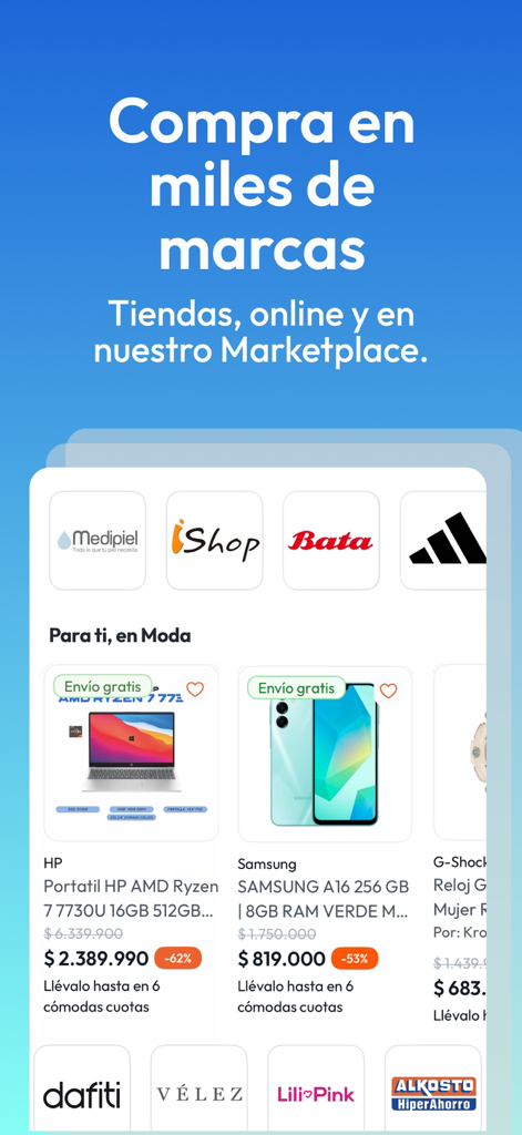 Addi Shop mobile marketplace with electronics and fashion brands available for monthly installments
