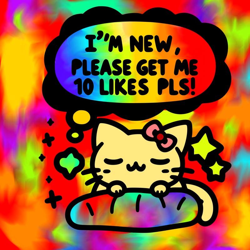 kitty taking a nap dream talking and saying "i'm new, please get me at least 10 likes pls!!"