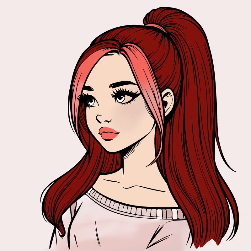 realistic girl with a high ponytail